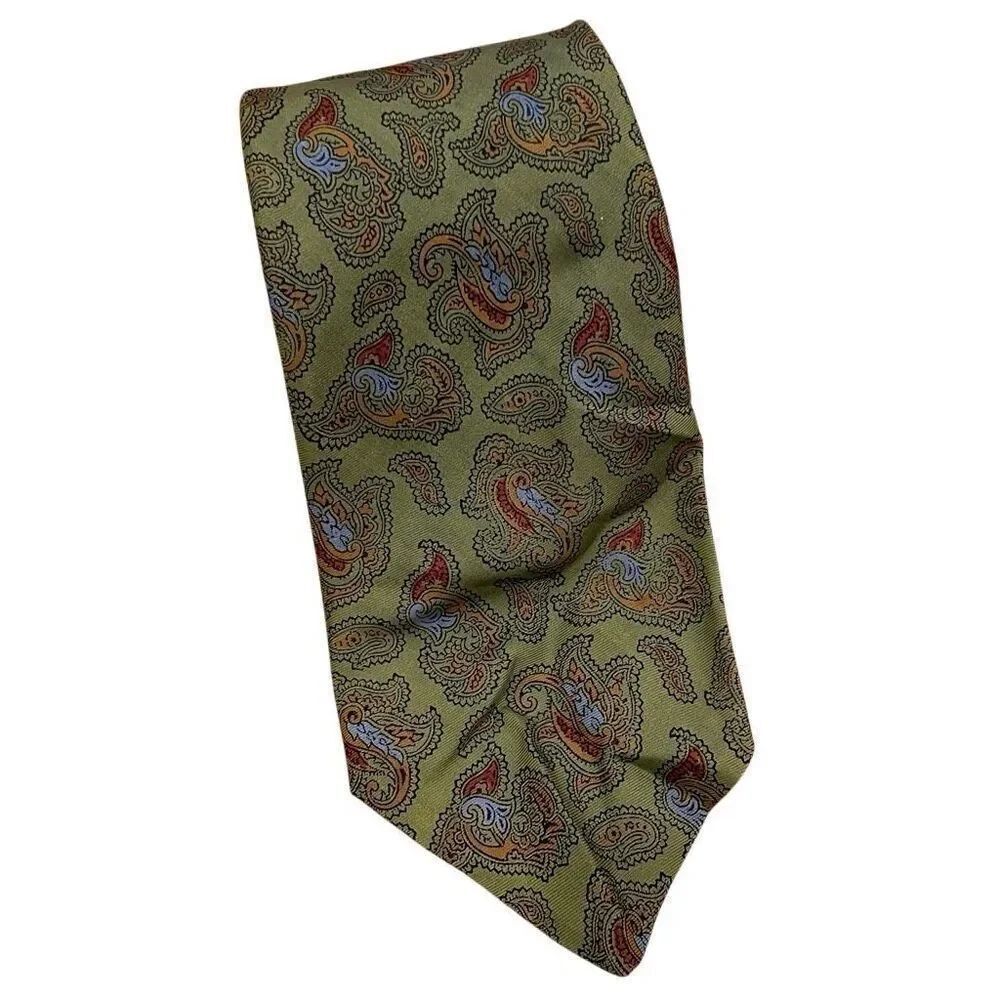 Vtg Brooks Brothers Makers Tie 100% Silk Drab Green Paisley UK 3.75" x 56"